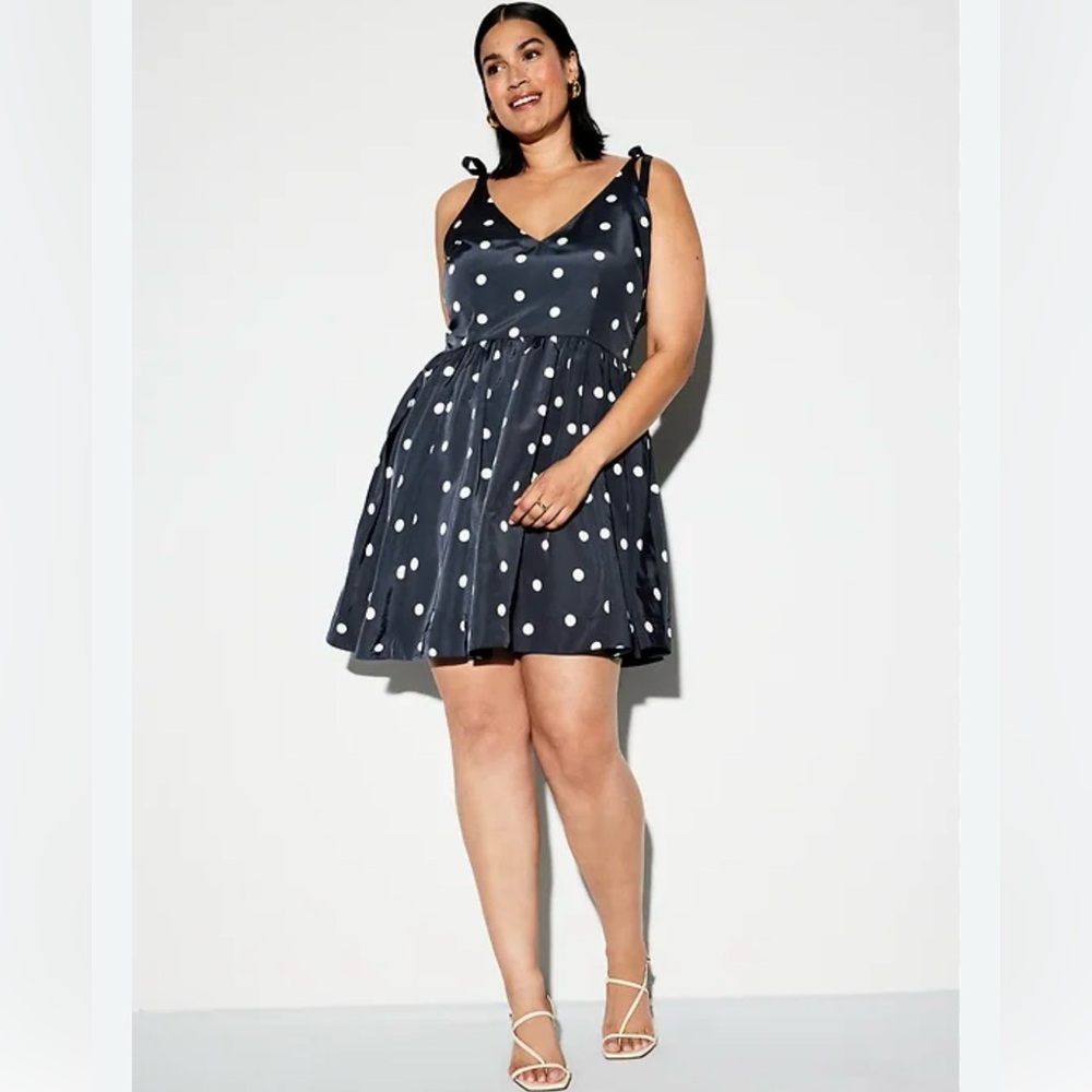 Old Navy 3X Polka Dot Fit & Flare Dress Smocked Stretch Navy White Retro